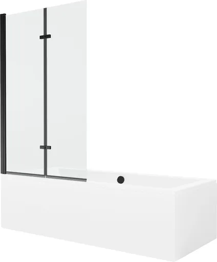 MEXEN/S Cube obdélníková vana 180 x 80 cm s panelem + vanová zástěna 100, transparent, černá 550518080X9210027000