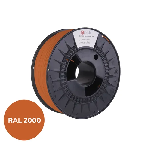 C-Tech 3DF-P-PLA1.75-2000 3D filament, PREMIUM LINE, PLA, žlutooranžová, RAL2000, 1,75mm, 1kg