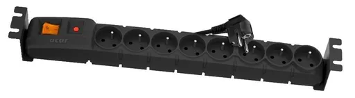 19" rozvodný panel ACAR 8x230V, vypínač, indikátor napětí, přepěťová ochrana, kabel 3m, 1, 5U