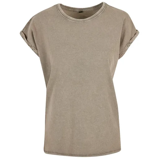 Build Your Brand Ležérní dámské tričko Acid Washed - Tmavá khaki | XL