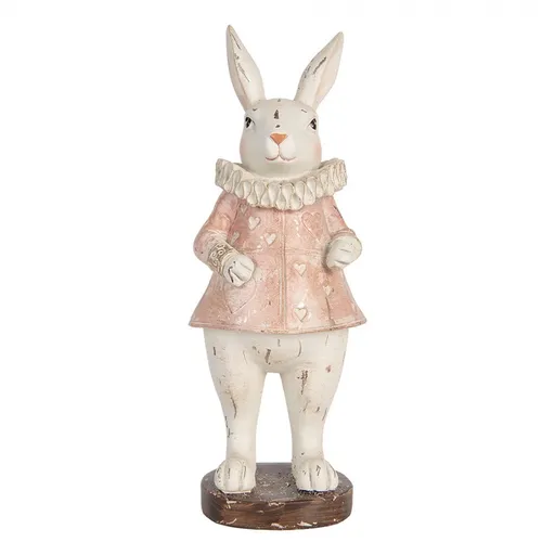 Dekorace antik králík v růžových šatech se srdíčky - 11*10*29 cm Clayre & Eef