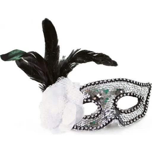 Rappa Škraboška stříbrná s květinou a peřím