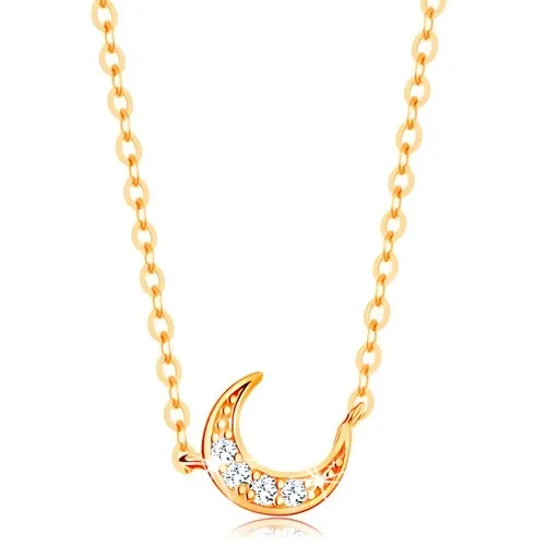 Náhrdelník ze žlutého 14K zlata - řetízek z oválných oček, cíp měsíce se zirkony