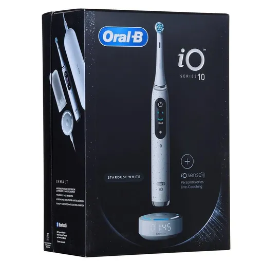 Oral-B iO 10 Stardust White elektrický zubní kartáček, magnetický, 7 režimů, displej, AI 3D sledování povrchu zubů, bílý