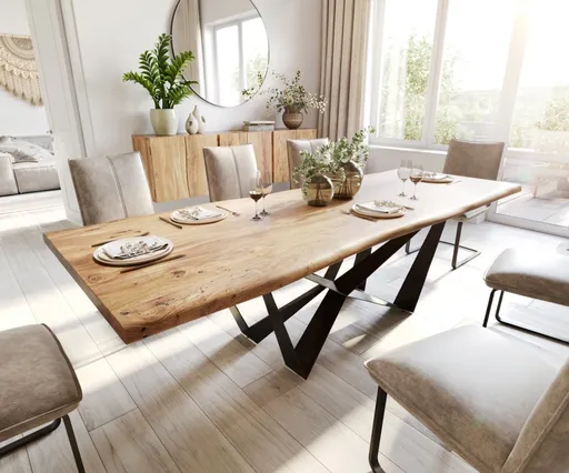 Jídelní stůl Edge 260x100 akácie přírodní plochá černá ostří