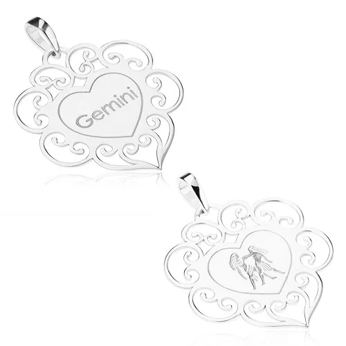 Stříbrný přívěsek 925, znamení zvěrokruhu BLÍŽENCI, srdíčko s ornamenty