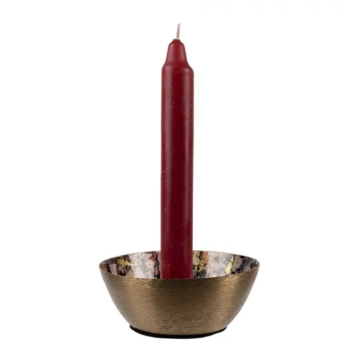 Černo-zlatý kovový svícen s bílými květy Flowers Gold - Ø 11*5 cm Clayre & Eef