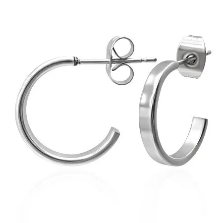 Ocelové puzetové náušnice, lesklý kroužek stříbrné barvy