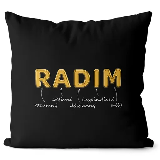 Polštář Mužská jména – GOLD (Velikost: 40 x 40 cm, Jméno: Radim)