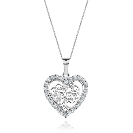Nastavitelný náhrdelník, stříbro 925, strom života v srdíčku, čiré zirkony