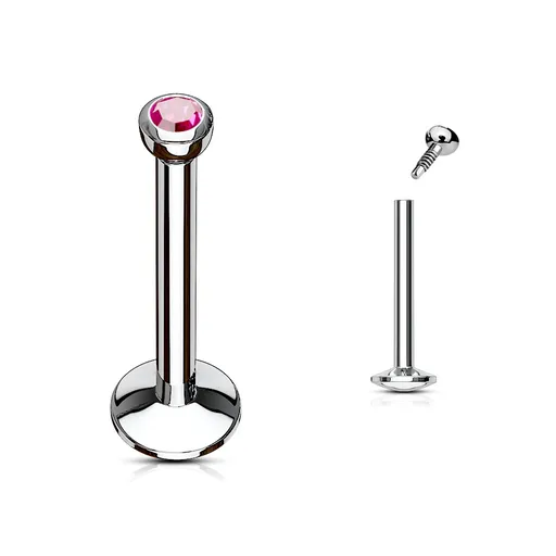Labret z chirurgické oceli - ocelová hlavička s barevným kamínkem, 8 mm - Barva: Fuchsiová