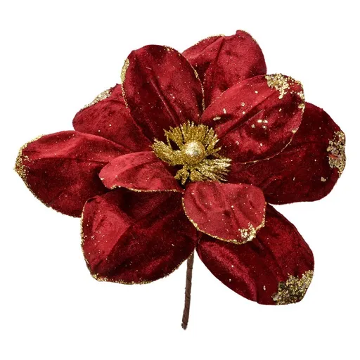 Červeno-zlatá dekorace květina vánoční hvězda Poinsettia - Ø 24*25 cm Clayre & Eef