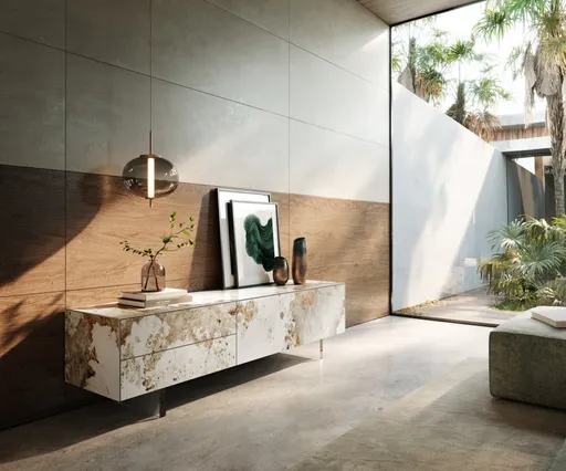 TV stolek Cuor 180 cm keramika Minas Melange bílá béžová 1