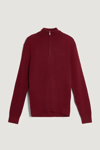 SVETR GANT TEXTURED COTTON MERINO HALF ZIP PLUMPED RED
