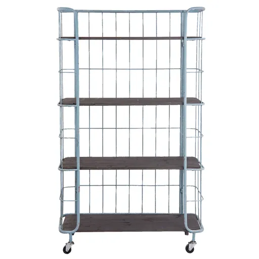 Šedý kovový policový vozík s dřevěnými policemi - 85*32*143 cm Clayre & Eef