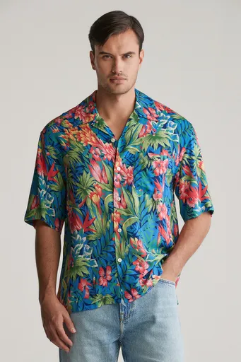 KOŠILE GANT REL TROPICAL PRINT SS SHIRT DEEP COBALT