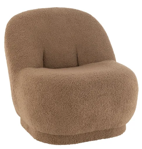 Hnědá kulatá stolička/ křesílko s opěrkou Teddy Bouclé Brown - 78*88*72 cm J-Line by Jolipa