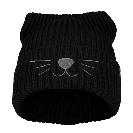 Bontis Pletená čepice s výšivkou Kočka - Černá | uni