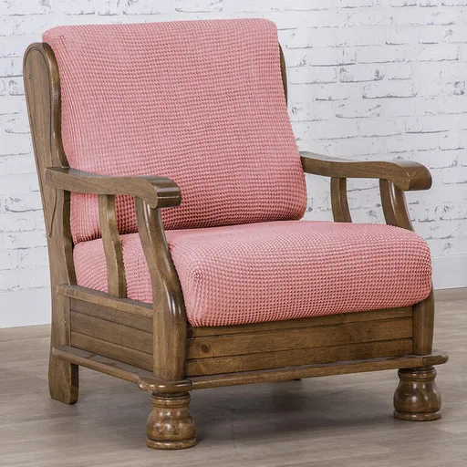 Super strečové potahy NIAGARA korálová křeslo s dřevěnými rukojeťmi (š. 50 - 80 cm)