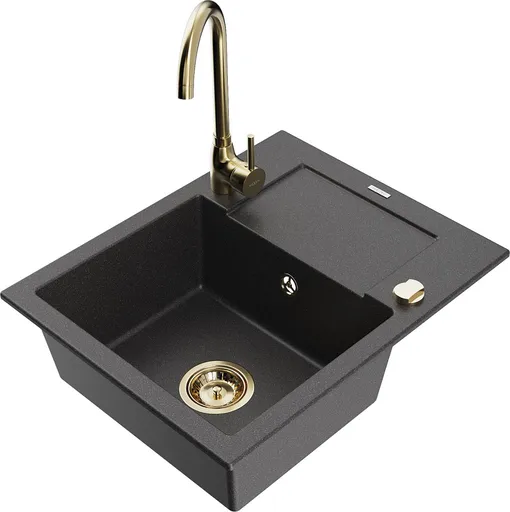 MEXEN/S Enzo granitový dřez s odkapávačem včetně baterie Telma, černá kropenatá 6506-76-670200-50