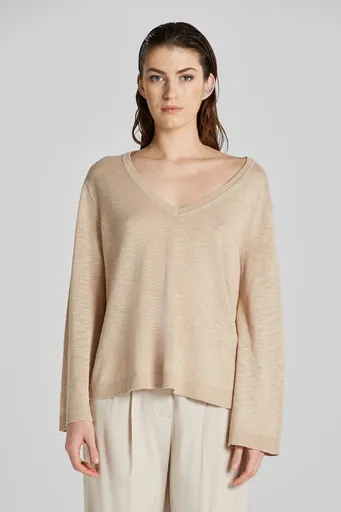 SVETR GANT LINEN BLEND V-NECK DRY SAND