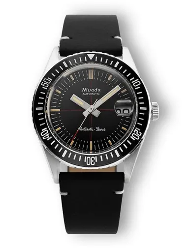 Nivada Grenchen Antarctic Diver 32038A - Black Leather White stitching