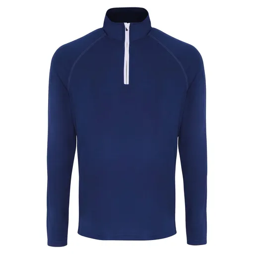 TriDri® Pánské tričko s dlouhým rukávem a 1/4 zipem - Tmavě modrá / bílá | 3XL