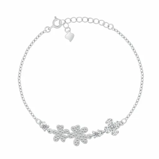 Brilio Silver Půvabný stříbrný náramek se zirkony Květiny a čtyřlístek BRC244W