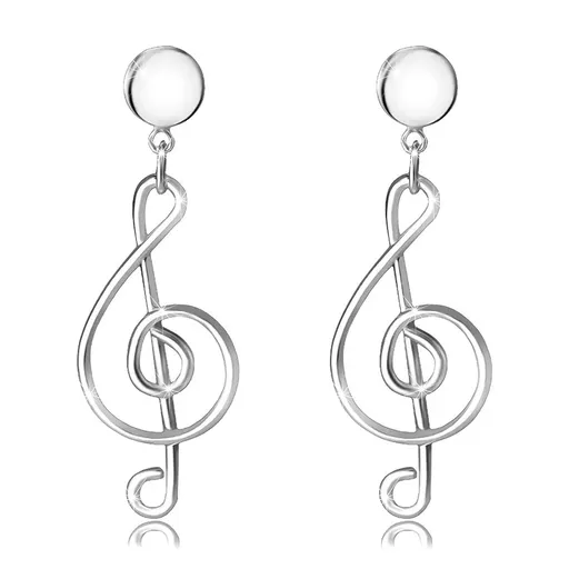 Puzetové stříbrné 925 náušnice - hudební motiv, houslový klíč