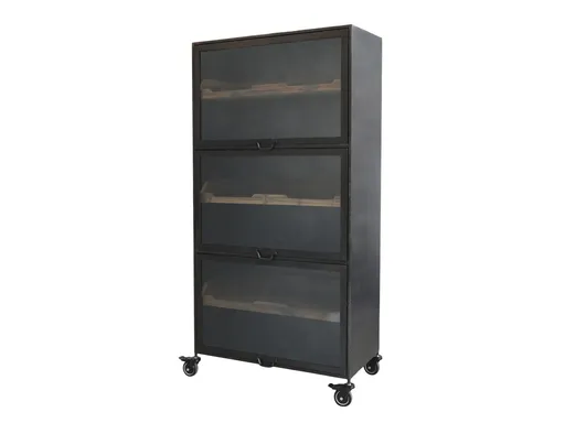 Černá kovová skříň s policemi na kolečkách a prosklením Vabb - 76*37*148cm Chic Antique