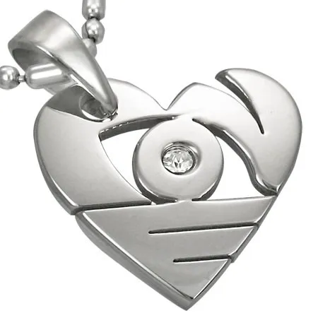 Přívěsek z chirurgické oceli stříbrné barvy, lesklé srdce s výřezy a zirkonem
