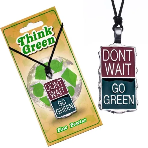 Šňůrkový EKO náhrdelník - dvoubarevná známka s nápisy