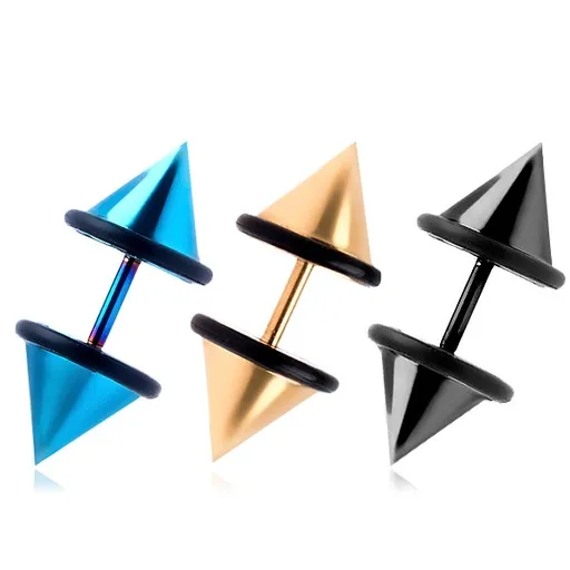 Falešný barevný plug z chirurgické oceli, hladký hrot, PVD povrch - Barva piercing: Černá