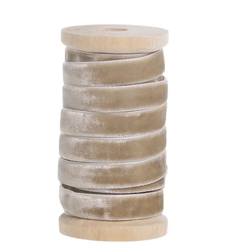 Béžová sametová stuha na dřevěné cívce - 1 cm * 5 m Chic Antique