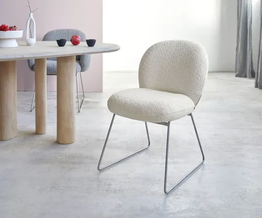 Jídelní židle Nube-Flex podnož nerezová ocel bouclé bílá