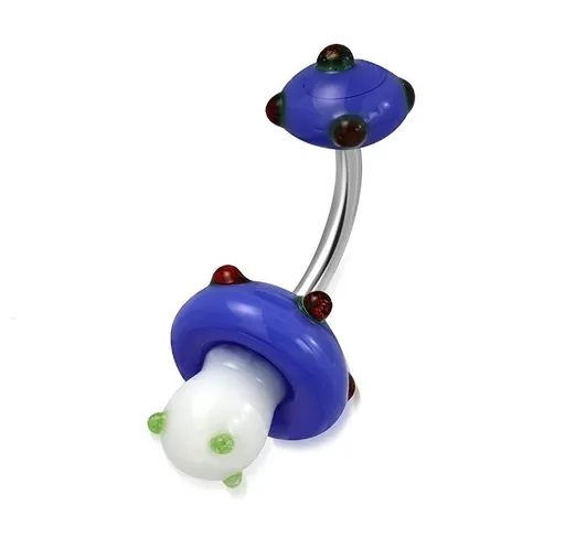 Piercing do bříška z chirurgické oceli - bílo-modrá houbička, barevné kuličky