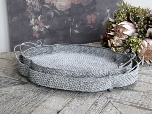 Set 2ks dekorační plechové podnosy s patinou Trao - 53*35*11/ 46*31*10cm Chic Antique