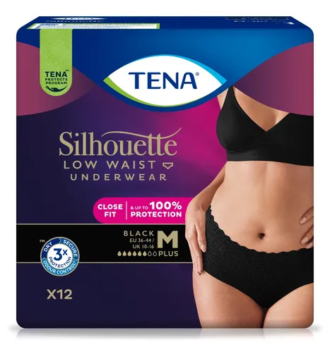 Tena Silhouette Low Waist Black Plus M inkontinenční kalhotky 12 ks