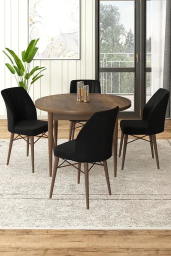 Dining Table & Chairs Set (5 Pieces) Rox - Baroque, Black