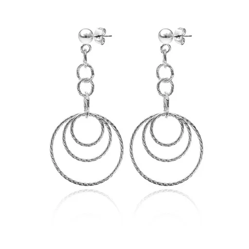 Náušnice ze stříbra 925 - visací, zvětšující se kruhy s vroubkováním