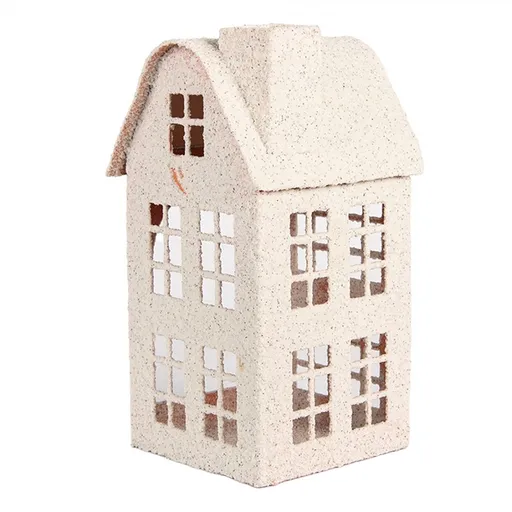Béžový antik kovový svícen domek Vintage House - 14*14*26 cm Clayre & Eef