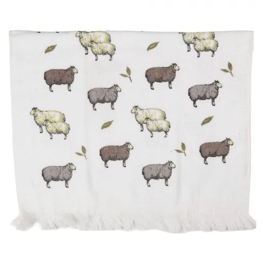 Bílý kuchyňský froté ručník s ovečkami - 40*66 cm Clayre & Eef
