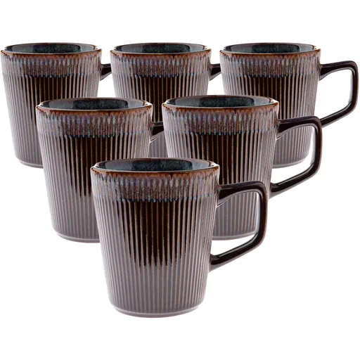 Sada 6 keramických hrnků Rustik 410 ml, tmavě hnědá