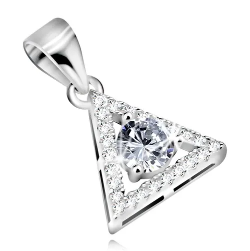 Stříbrný přívěsek 925 - kontura trojúhelníku s kulatým zirkonem čiré barvy uprostřed