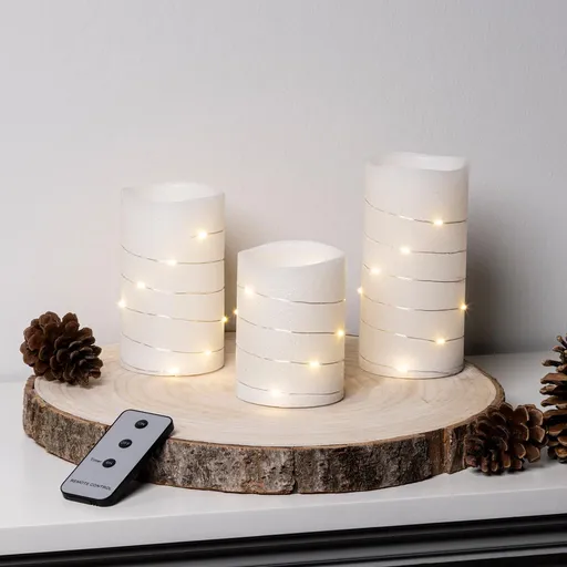 Haushalt international LED Voskové svíčky s mikro LED řetězem, sada 3 ks