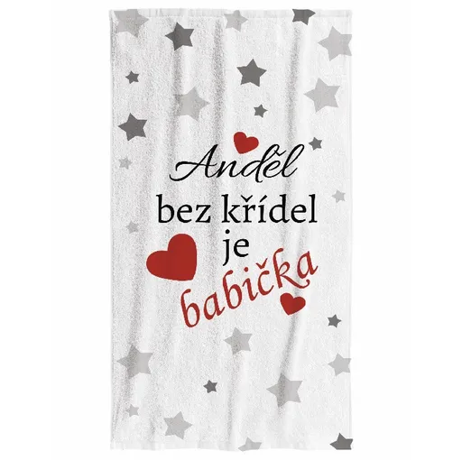 Osuška Anděl bez křídel je babička (Velikost osušky: 100x170cm)