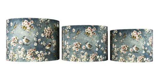 Sada 3ks šedá sametová stínidla Ptáčci s květy  - Ø 28-30  cm Ø 33-35 cm Ø 40 cm Mars & More
