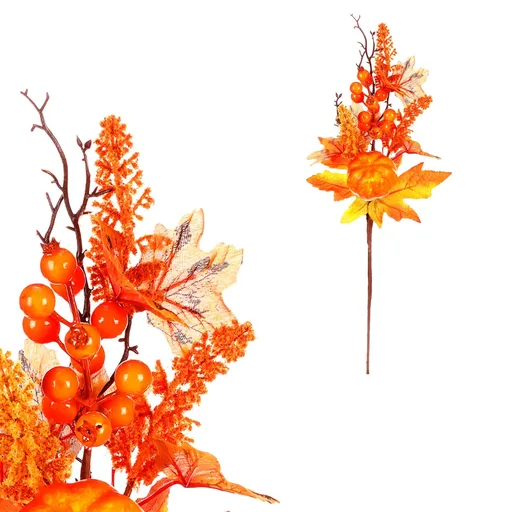 Podzimní umělá větev - dýně a bobule,  50 cm