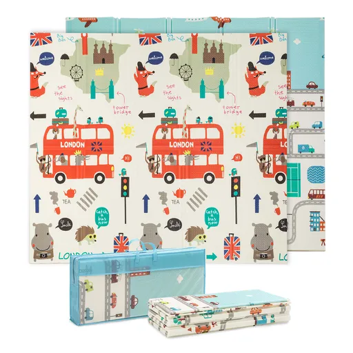 Babify Dětská podložka na hraní, 1 cm silná, skládací, potiskluzová, extra velká, oboustranná, voděodolná, přenosná, pro kojence a batolata, rozměr 180 x 200 x 1,0 cm, vícebarevná