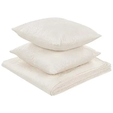 Sada embosovaných přehozů na postel a polštáře 140×210 cm krémová RUDKHAN, 313056 (beliani_313056)